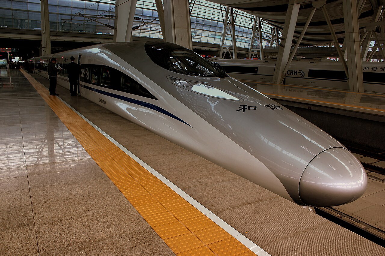 A CRH Harmony high-speed train waiting at Beijing South Station